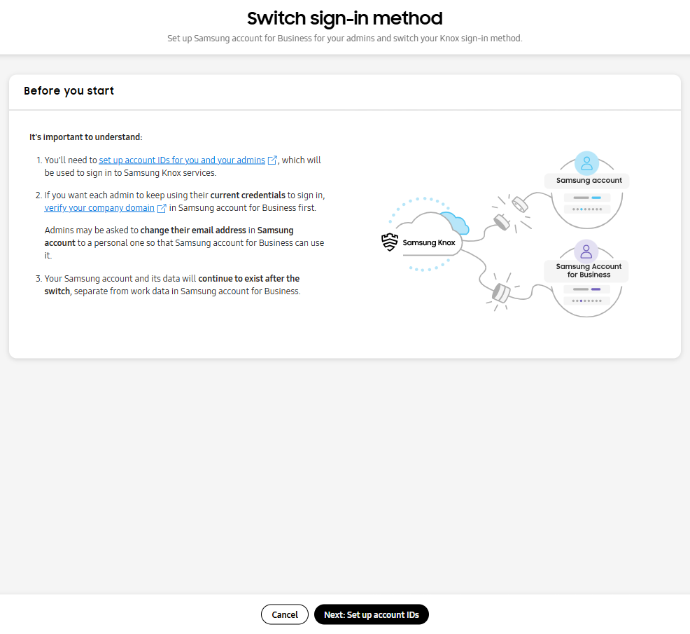 Informational screen with switch process diagram and description content