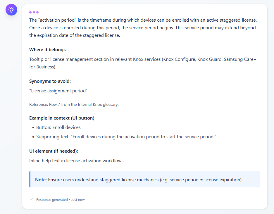 A sample response from the AI agent reviewer