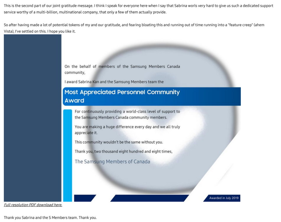 Samsung Members community award screenshot